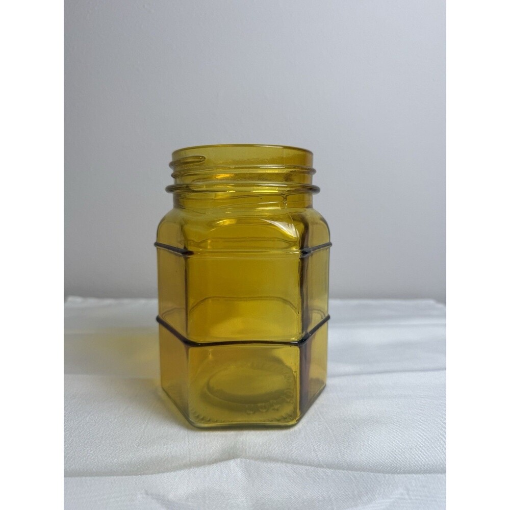 Cans Jars Amber Hexagon Glass Jar Container w/ Threaded Neck, Solid Yellow